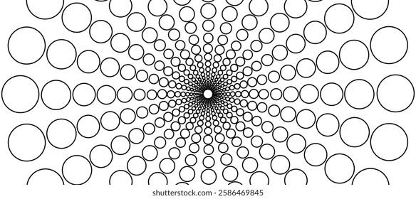 White abstract background with black circles  in the form of rays