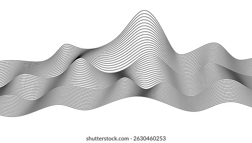 White Abstract background with black waves lines mountain Geographic