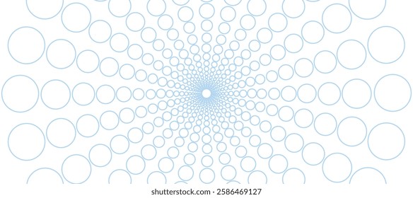 White abstract background with blue circles  in the form of rays
