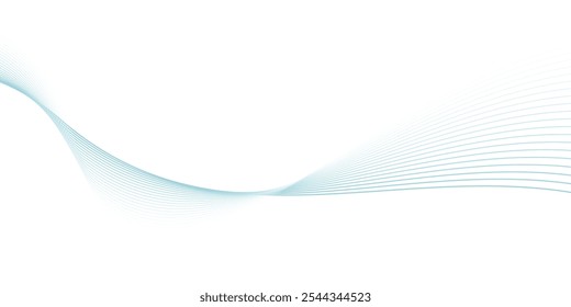 White abstract background with blue flowing wave lines. Minimalist wavy lines. Modern design element. Futuristic technology concept. Suit for banner, flyer,