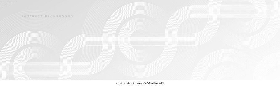 White abstract background with circle lines. Geometric stripe line art design. Linear pattern. Modern futuristic graphic. Suit for cover, presentation, website, corporate, brochure, banner, business