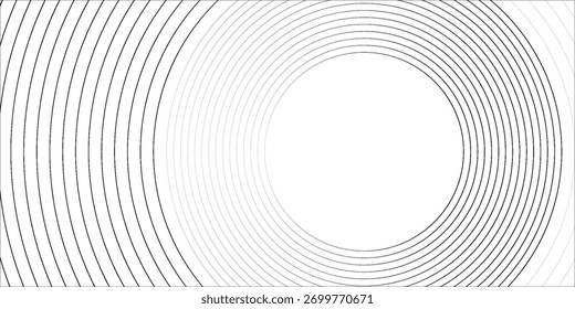 White abstract background with circles. Rotating circular lines pattern. Geometric spiral. Rotating elements. Modern graphic design. Futuristic technology concept.
