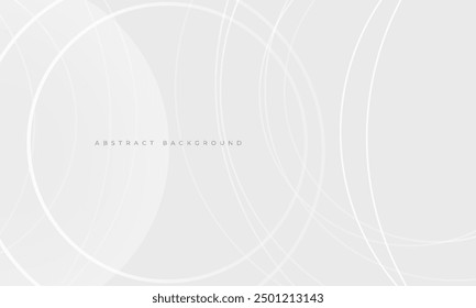 White abstract background with circles. Soft gray gradation modern geometric minimalistic composition with dynamic round shapes. Circle effect white and grey vector illustration