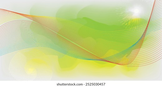 White abstract background, combination of yellow and green. shining wave lines pattern with circle pattern for banner, wallpaper, cover. Vector illustration
