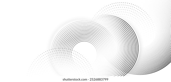 Plano de fundo abstrato branco com linhas de círculo dinâmicas. Vetor.