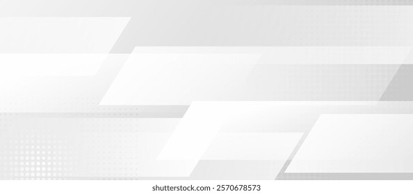 White abstract background featuring geometric shapes and dotted patterns, creating a modern and sleek design