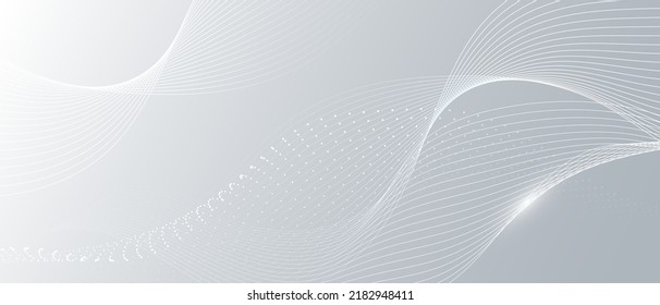 Weißer abstrakter Hintergrund mit fließenden Teilchen. Konzept der digitalen Zukunftstechnologie. Vektorgrafik.