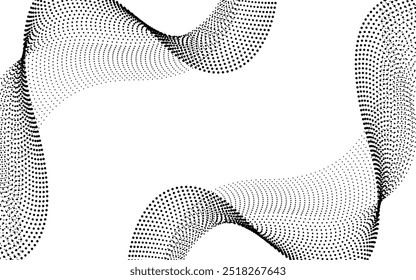 Fundo abstrato branco com onda de partículas fluindo. Elemento de pontos de meio-tom. Onda dinâmica. Conceito de tecnologia futurista.