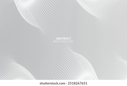 Fondo abstracto blanco con ondas de partículas que fluyen. Elemento de puntos semitono. Onda dinámica. Concepto de tecnología futurista.