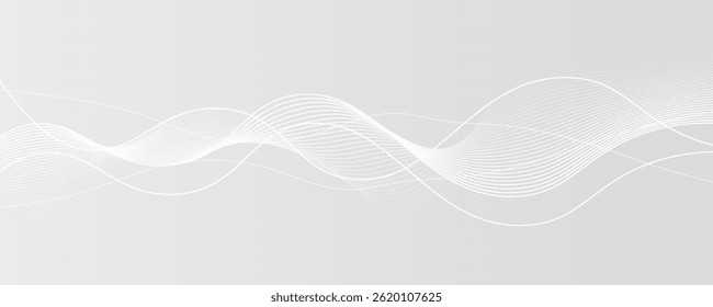 White abstract background with flowing particles. White and gray Digital futuristic technology concept background. Dynamic waves use for business, corporate, poster, template, illustration
