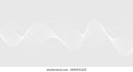 Fundo abstrato branco com partículas fluindo. Fundo de conceito de tecnologia futurista digital branco e cinza. Uso de ondas dinâmicas para negócios, corporativos, cartaz, modelo, ilustração