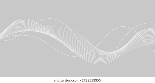 White abstract background with flowing particles. White and gray Digital futuristic technology concept background. Dynamic waves use for business, corporate, poster, template.