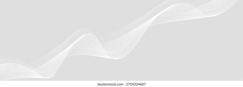 Fundo abstrato branco com partículas fluindo. Fundo de conceito de tecnologia futurista digital branco e cinza. Uso de ondas dinâmicas para negócios, corporativos, cartaz, modelo, ilustração