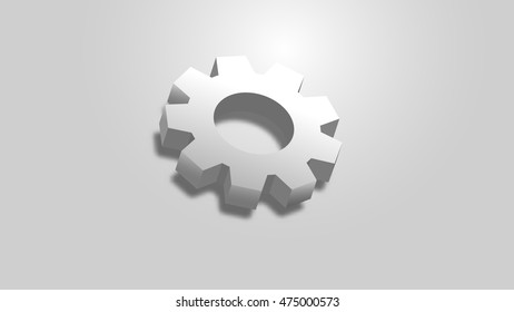 White abstract background, gear symbol with 3D effect, vector illustration.
