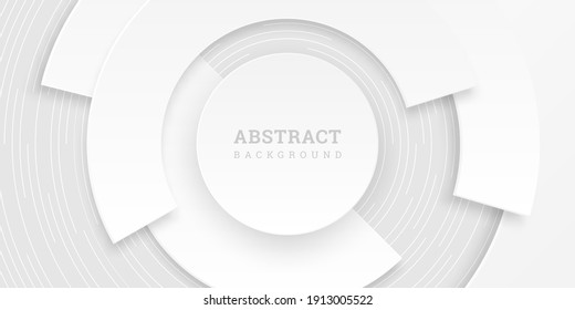 Fondo abstracto blanco con formas geométricas. Fondo gris 3D.  Ilustración vectorial al estilo de papel. Muro blanco. Banner horizontal con círculos. Diseño moderno para tapicería, volante, afiche. Existencias.