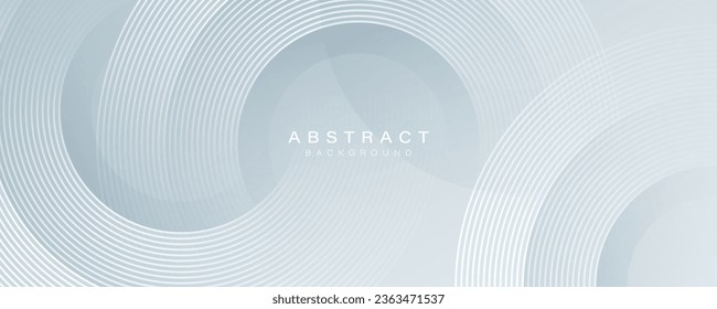 White abstract background with geometric shapes. Modern circle lines pattern. Minimal geometric design. Futuristic technology concept. Horizontal banner template. Vector illustration