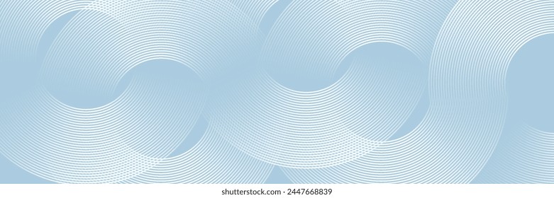 White abstract background with geometric shapes. Modern circle lines pattern. Minimal geometric design. Futuristic technology concept. Horizontal banner template. Vector