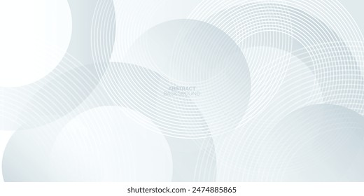White abstract background with geometric shapes. Modern circle lines pattern. Minimal geometric design. Futuristic technology concept. Vector illustration