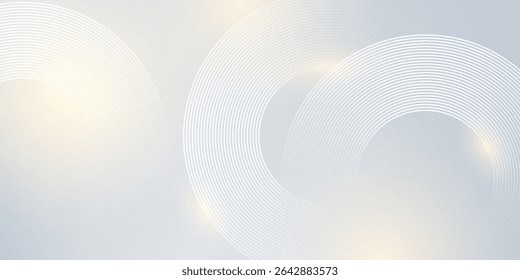 White abstract background with glowing circle geometric lines. Modern shiny gold luxury lines pattern. Futuristic technology concept. Vector illustration