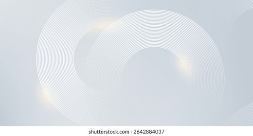 Weißer abstrakter Hintergrund mit geometrischen Linien des leuchtenden Kreises. Modernes glänzendes Gold Luxus Linien Muster. 