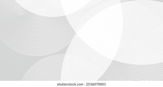 White abstract background with glowing circles. Rotating circular line pattern. Geometric spiral. Rotating elements. Modern graphic design. Futuristic technology concept.