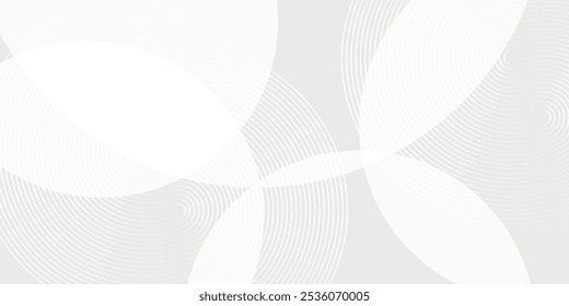 White abstract background with glowing circles. Rotating circular line pattern. Geometric spiral. Rotating elements. Modern graphic design. Futuristic technology concept.