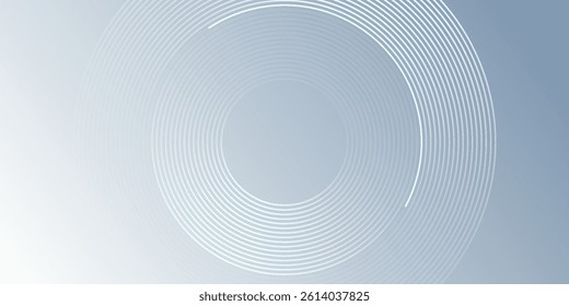 white abstract background with glowing circles. Swirl circular lines pattern. Geometric spiral. Twirl element. Modern graphic design. Futuristic technology concept.