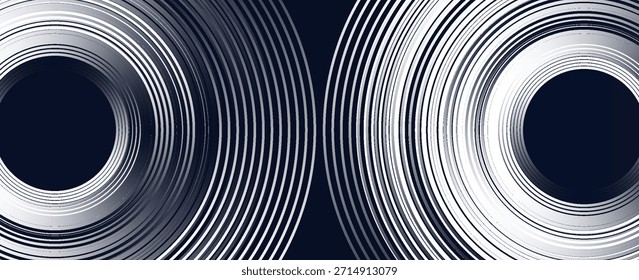 Fondo abstracto blanco con círculos brillantes. Patrón de líneas circulares. Espiral geométrica. Elemento giratorio. Diseño gráfico moderno. Concepto de tecnología futurista. Vector