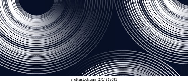 Fondo abstracto blanco con círculos brillantes. Patrón de líneas circulares. Espiral geométrica. Elemento giratorio. Diseño gráfico moderno. Concepto de tecnología futurista. Vector