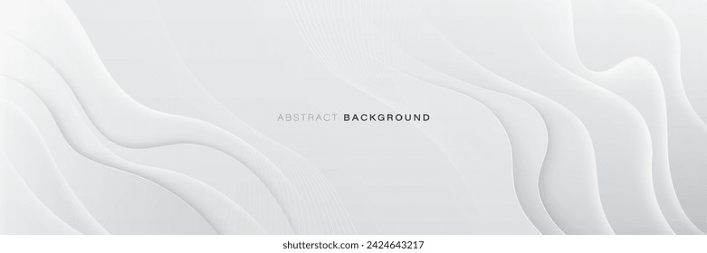 White abstract background with glowing wave lines. Elegant wavy overlap layer. Modern texture design. Smooth and clean light gray banner template. Vector illustration