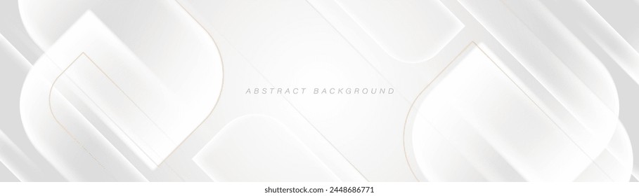 White abstract background with gold lines. Elegant glowing white diagonal geometric shapes design. Modern futuristic graphic. Luxury style. Suit for cover, header, business, presentation, website