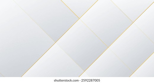 white abstract background with gold lines and shadow. Geometric shape overlap layers. Transparent squares. Modern luxury rounded squares graphic pattern banner template design