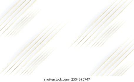 White abstract background with golden lines. Elegant soft curve shape graphic design. Flowing wave lines. Vector illustration