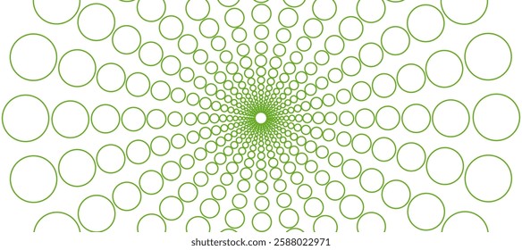 White abstract background with green circles  in the form of rays