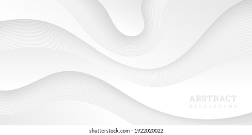 White abstract background. Layered gray backdrop with different wavy shapes. Vector illustration paper style. White wall 3D. Horizontal banner with flow lines. Modern design flyer, wallpaper, poster.