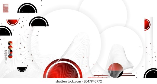 White abstract background of lines and figures in the Japanese style red black white minimalism. White background vector illustration