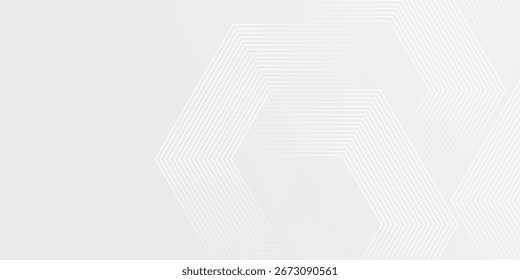 White abstract background with modern digital hexagons in a bright room with line decoration.