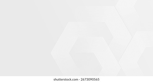 Fundo abstrato branco com hexágonos digitais modernos em uma sala brilhante com decoração de linha.