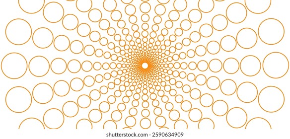 White abstract background with orange circles  in the form of rays