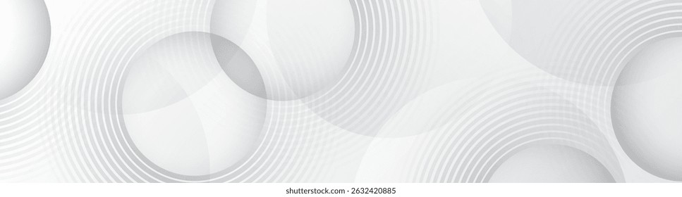 White abstract background overlap layer on bright space with circles effect decoration. Modern banner with lines style. Graphic design element stripes concept for web, flyer, card, or brochure cover