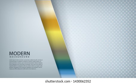 White abstract background with overlap layers. Gray texture with golden line effect decoration. Realistic backdrop.