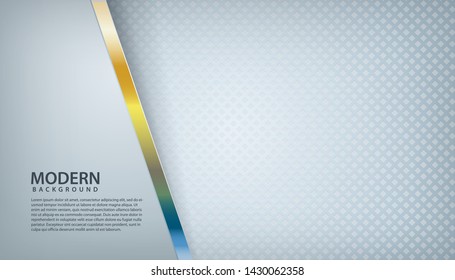 White abstract background with overlap layers. Gray texture with golden line effect decoration. Realistic backdrop.