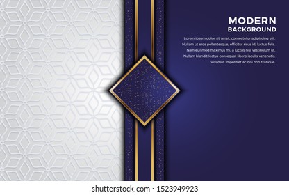 White abstract background with overlap layers. navy texture with golden line effect decoration. Realistic backdrop.