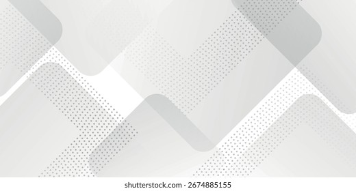 White abstract background with overlapping geometric layers and a glowing dotted line effect. Modern graphic design concept for banners, posters, flyers, cards, covers, or brochures.