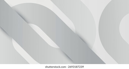 Fondo abstracto blanco con Formas geométricas grises brillantes superpuestas. Patrón redondeado diagonal gris moderno y futurista para carteles, Anuncios, folletos y certificados.