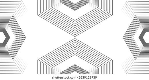 White abstract background with pentagons. Twisted circular line pattern. Geometric spiral. Rotating elements. Modern graphic design. Futuristic technology concept.