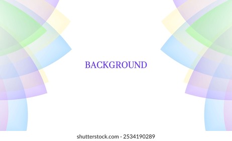 White abstract background with purple, blue, pink, green and yellow gradient pattern. Curtains or wings shape	