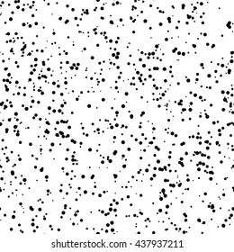 White abstract background with random black circles, dots, film grain, noise, grunge texture for design concepts, banners, posters, web, presentations and prints. Vector illustration