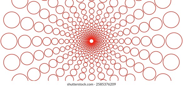 White abstract background with red circles  in the form of rays