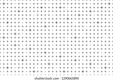 White abstract background with seamless random dark crosses, dots, grunge texture for design concepts, posters, banners, web, presentations and prints. Vector illustration.